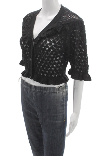 Zara Women Cardigan Black V-Neck 3/4 Sleeve Bohemian Size S