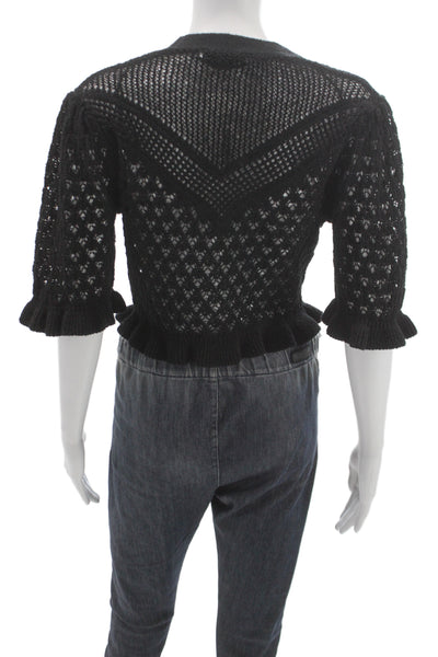 Zara Women Cardigan Black V-Neck 3/4 Sleeve Bohemian Size S