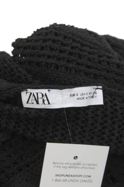 Zara Women Cardigan Black V-Neck 3/4 Sleeve Bohemian Size S