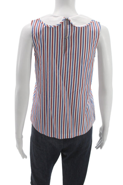 Jacadi Girls Cotton Striped Collar Sleeveless Blouse Top Blue Red Size 12