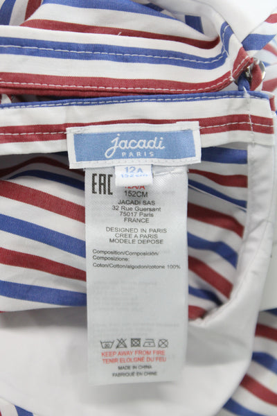 Jacadi Girls Cotton Striped Collar Sleeveless Blouse Top Blue Red Size 12