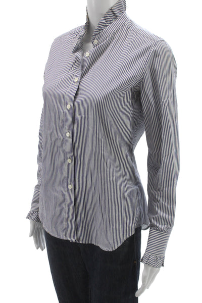 Barneys New York Women Striped Cotton Button-Up White Long-Sleeve Size 38