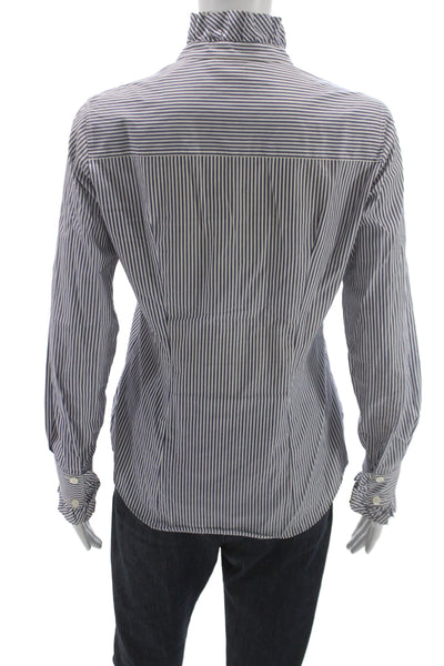 Barneys New York Women Striped Cotton Button-Up White Long-Sleeve Size 38