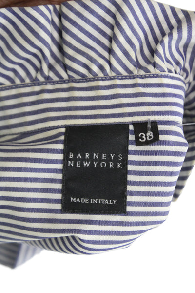 Barneys New York Women Striped Cotton Button-Up White Long-Sleeve Size 38