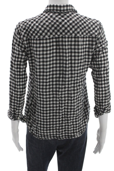 J Crew Womens Collared Check Button-Up Top 3/4 Sleeve Black Size 4