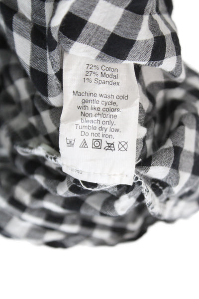 J Crew Womens Collared Check Button-Up Top 3/4 Sleeve Black Size 4