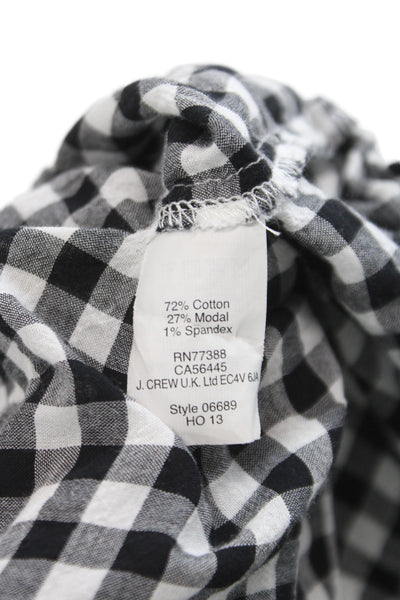 J Crew Womens Collared Check Button-Up Top 3/4 Sleeve Black Size 4