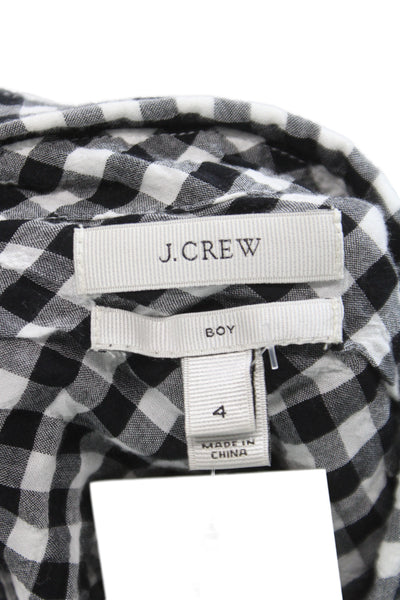 J Crew Womens Collared Check Button-Up Top 3/4 Sleeve Black Size 4