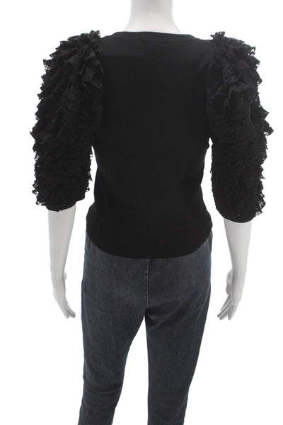 Zara Women Black Cotton Crew Neck 3/4 Sleeve Top Designer Size S