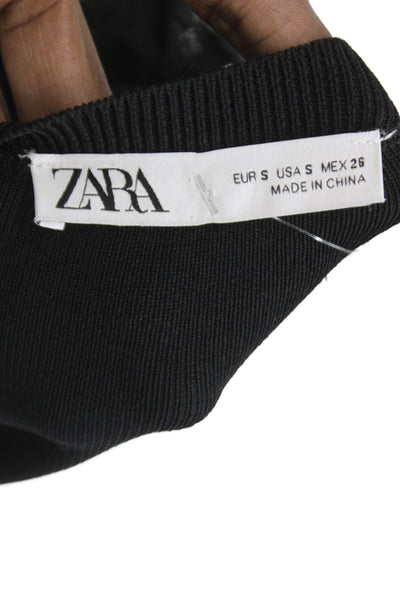 Zara Women Black Cotton Crew Neck 3/4 Sleeve Top Designer Size S