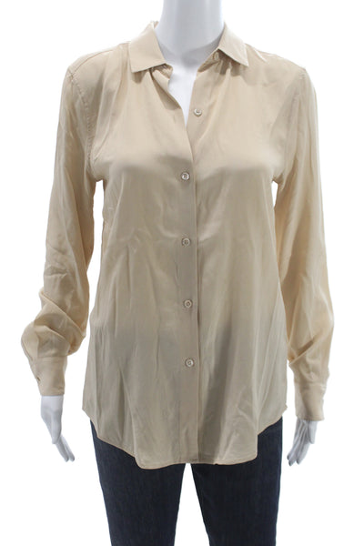 Equipment Femme Women Silk Button-Up Blouse Beige Long Sleeve Size XS