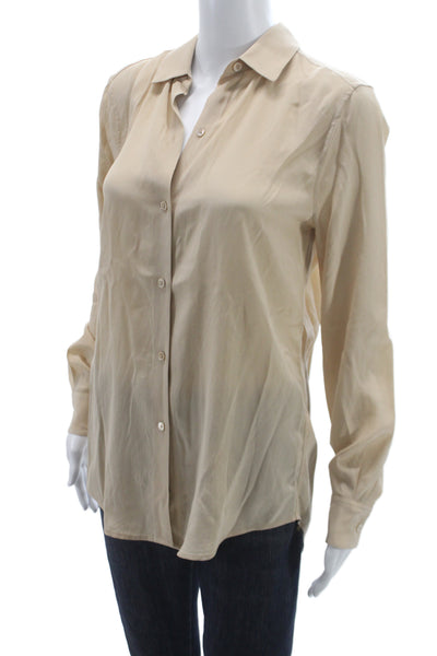 Equipment Femme Women Silk Button-Up Blouse Beige Long Sleeve Size XS