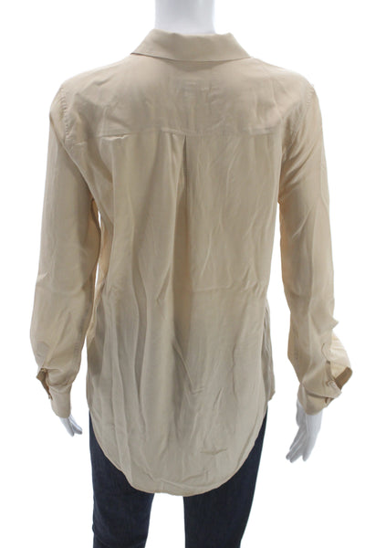Equipment Femme Women Silk Button-Up Blouse Beige Long Sleeve Size XS