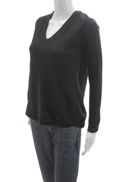 ATM Unisex V-Neck Black 100% Cashmere Pullover Sweater Long Sleeve Size M
