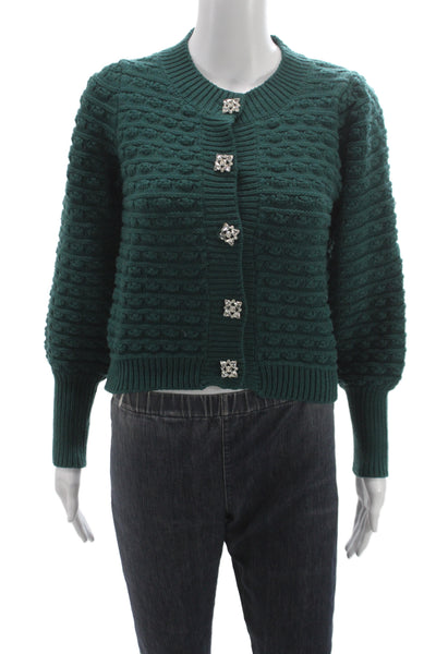 Allison Unisex Cardigan Green Button Viscose Crew Neck Long Sleeve Size XS