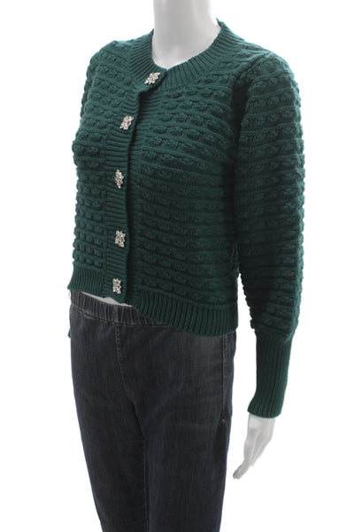 Allison Unisex Cardigan Green Button Viscose Crew Neck Long Sleeve Size XS