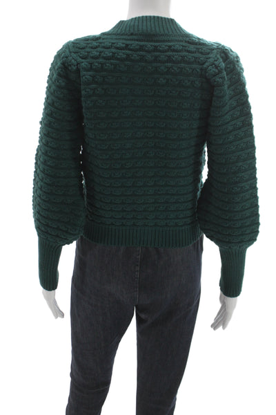 Allison Unisex Cardigan Green Button Viscose Crew Neck Long Sleeve Size XS