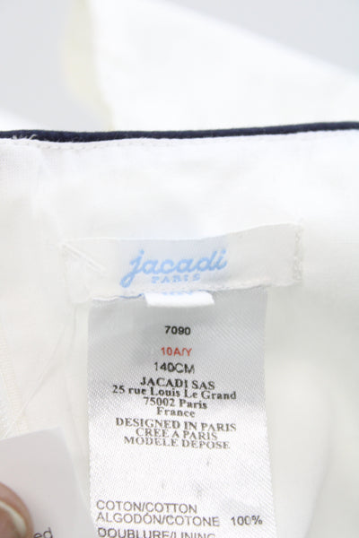 Jacadi Girls Cotton Colorblock Floral Embellished A-line Dress White Navy Sz 10