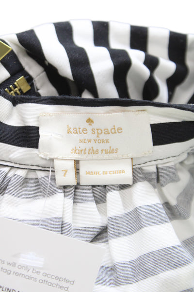 Kate Spade New York Girls Cotton Striped Zip Back Skirt White Black Size 7
