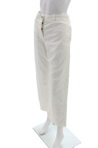 Nili Lotan Women Cropped White Cotton Stretch Pants Button Size 8