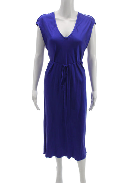 Kes Women Maxi Tank Dress Blue Silk V-Neck Mid-Calf Size S