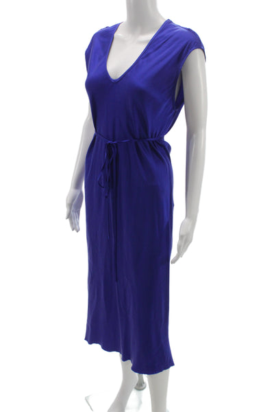 Kes Women Maxi Tank Dress Blue Silk V-Neck Mid-Calf Size S