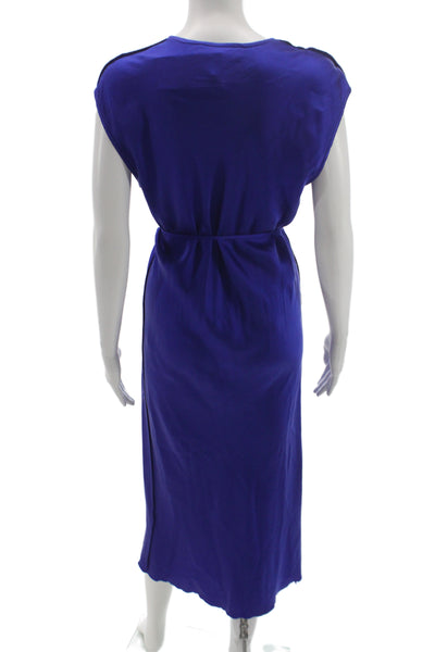 Kes Women Maxi Tank Dress Blue Silk V-Neck Mid-Calf Size S
