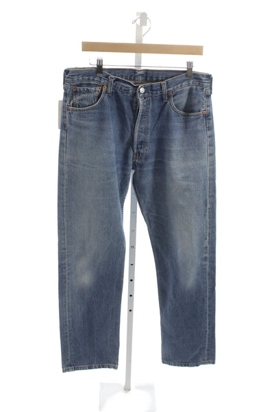 Levis Mens Straight Jeans Blue 100% Cotton Button Fly 90s Size 33