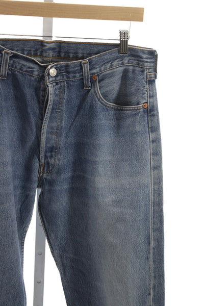 Levis Mens Straight Jeans Blue 100% Cotton Button Fly 90s Size 33