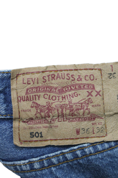 Levis Mens Straight Jeans Blue 100% Cotton Button Fly 90s Size 33