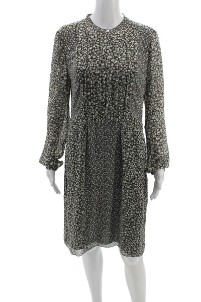 Burberry Brit Women Silk Black Floral Shirt Dress Long Sleeve Knee Size 12