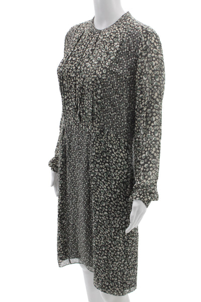 Burberry Brit Women Silk Black Floral Shirt Dress Long Sleeve Knee Size 12