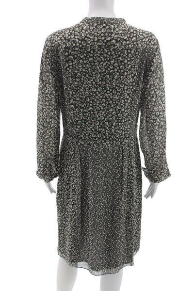 Burberry Brit Women Silk Black Floral Shirt Dress Long Sleeve Knee Size 12