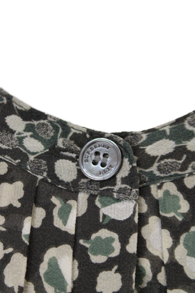 Burberry Brit Women Silk Black Floral Shirt Dress Long Sleeve Knee Size 12