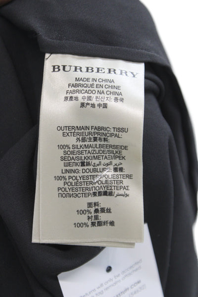Burberry Brit Women Silk Black Floral Shirt Dress Long Sleeve Knee Size 12
