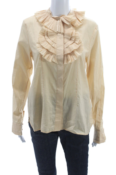 Givenchy Womens High Neck Long Sleeve Beige Cotton Button Up Blouse Size 40
