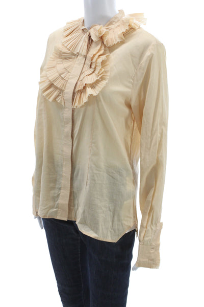 Givenchy Womens High Neck Long Sleeve Beige Cotton Button Up Blouse Size 40