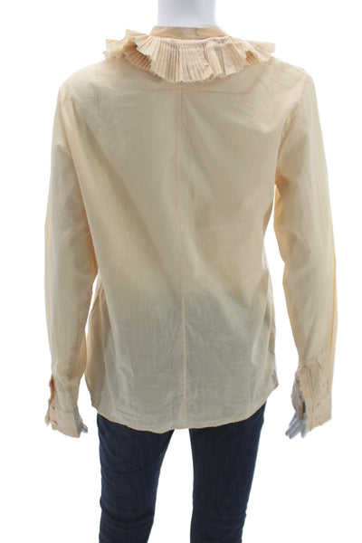 Givenchy Womens High Neck Long Sleeve Beige Cotton Button Up Blouse Size 40