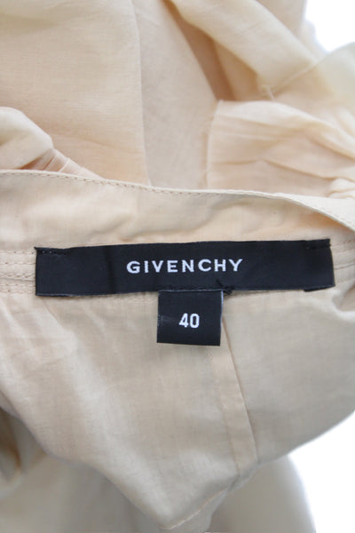 Givenchy Womens High Neck Long Sleeve Beige Cotton Button Up Blouse Size 40