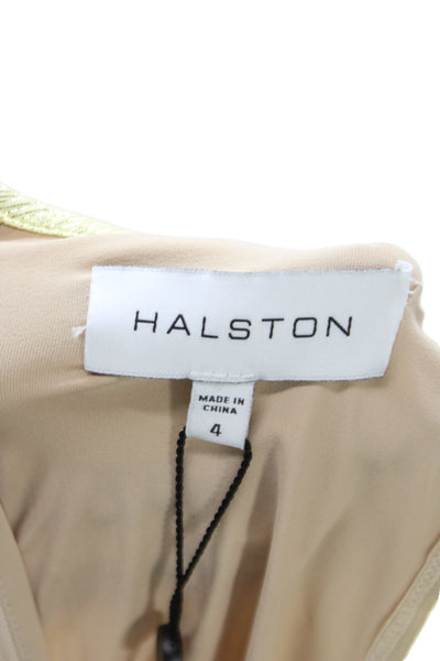 Halston Women Yellow Silk Metallic Long Sleeve Round Neck Blouse Zip Size 4