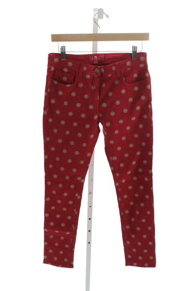 Etro Women Ankle Pants Red Geometric Cotton Mid Rise Size 29