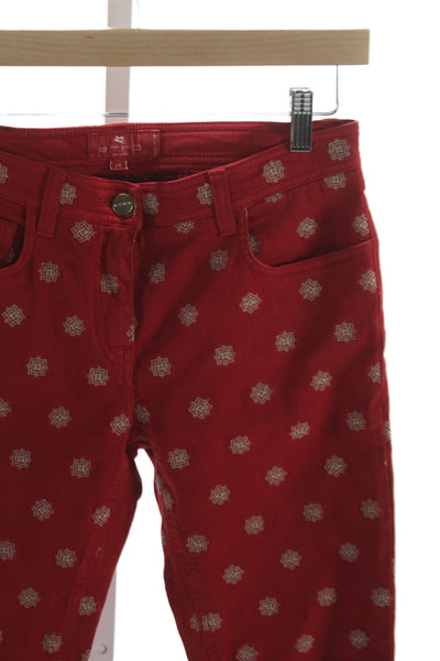 Etro Women Ankle Pants Red Geometric Cotton Mid Rise Size 29