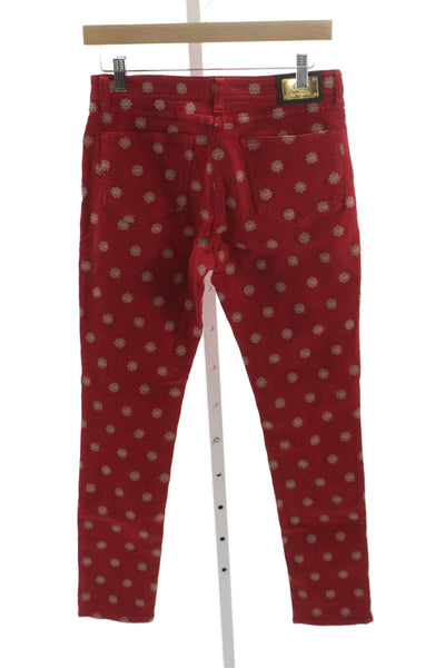 Etro Women Ankle Pants Red Geometric Cotton Mid Rise Size 29