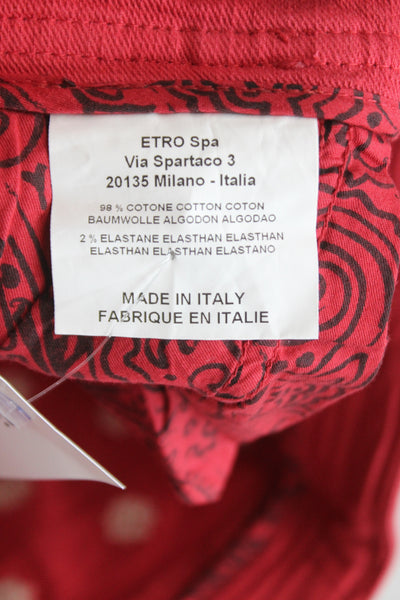 Etro Women Ankle Pants Red Geometric Cotton Mid Rise Size 29