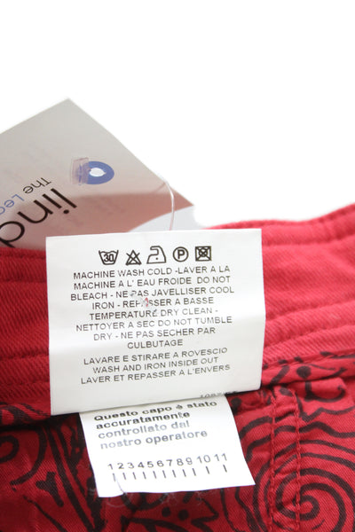 Etro Women Ankle Pants Red Geometric Cotton Mid Rise Size 29