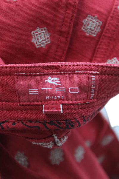 Etro Women Ankle Pants Red Geometric Cotton Mid Rise Size 29