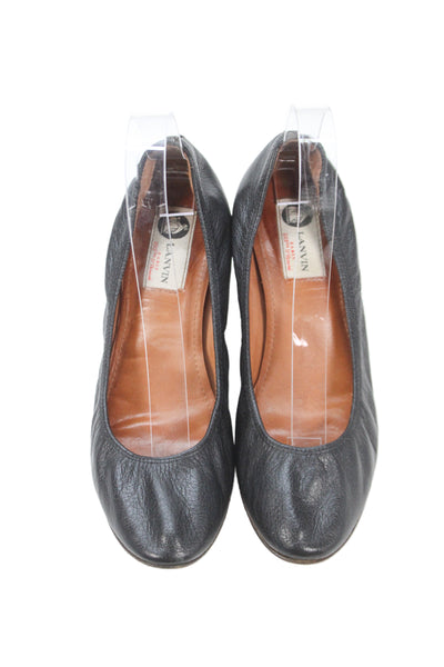 Lanvin Womens Leather Slide On Ballerina Pumps Black Size 39.5 9.5