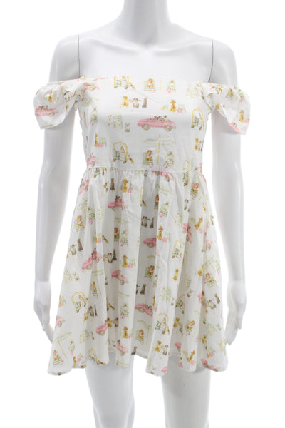 Janie and Jack Girls Graphic Square Neck Sleeveless Fit & Flare Dress White Sz 8