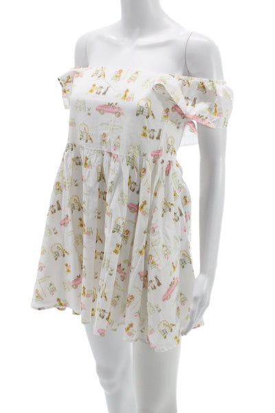 Janie and Jack Girls Graphic Square Neck Sleeveless Fit & Flare Dress White Sz 8