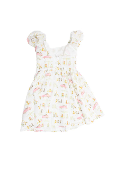 Janie and Jack Girls Graphic Square Neck Sleeveless Fit & Flare Dress White Sz 8